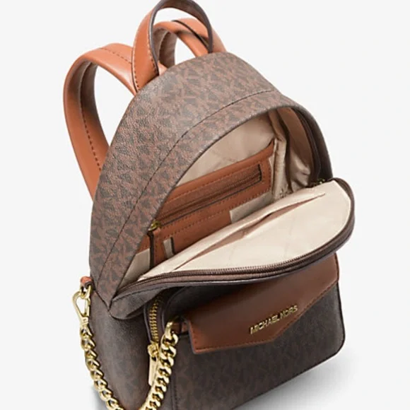 Michael Kors Brown MK Logo Mini Backpack with Tan Card Case - Picture 3 of 5
